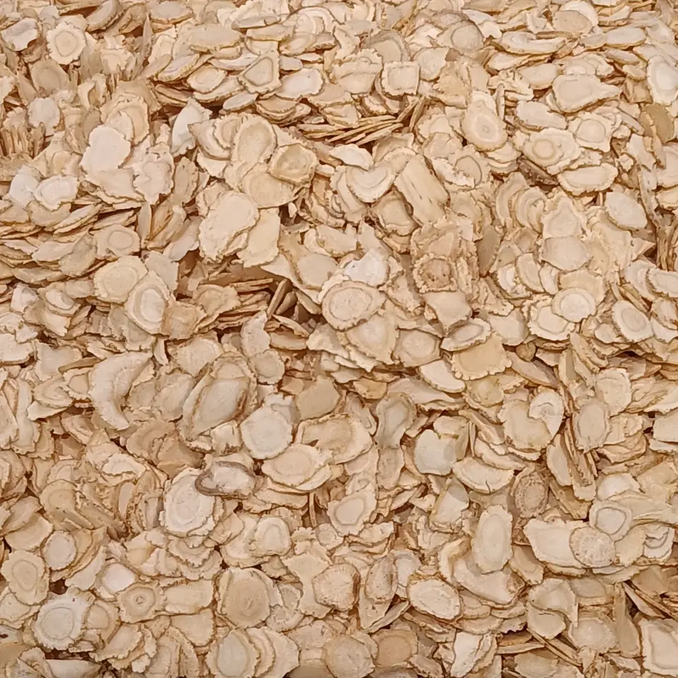 A pile of thin dried American ginseng root slices